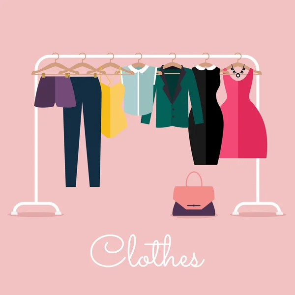 Racks avec des vêtements sur cintres — Image vectorielle