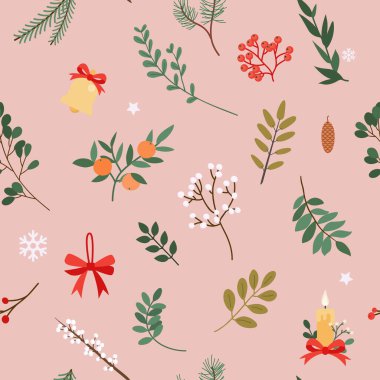 Noel deseni. Noel dekorları. Düz tasarım modern vektör illüstrasyon kavramı.