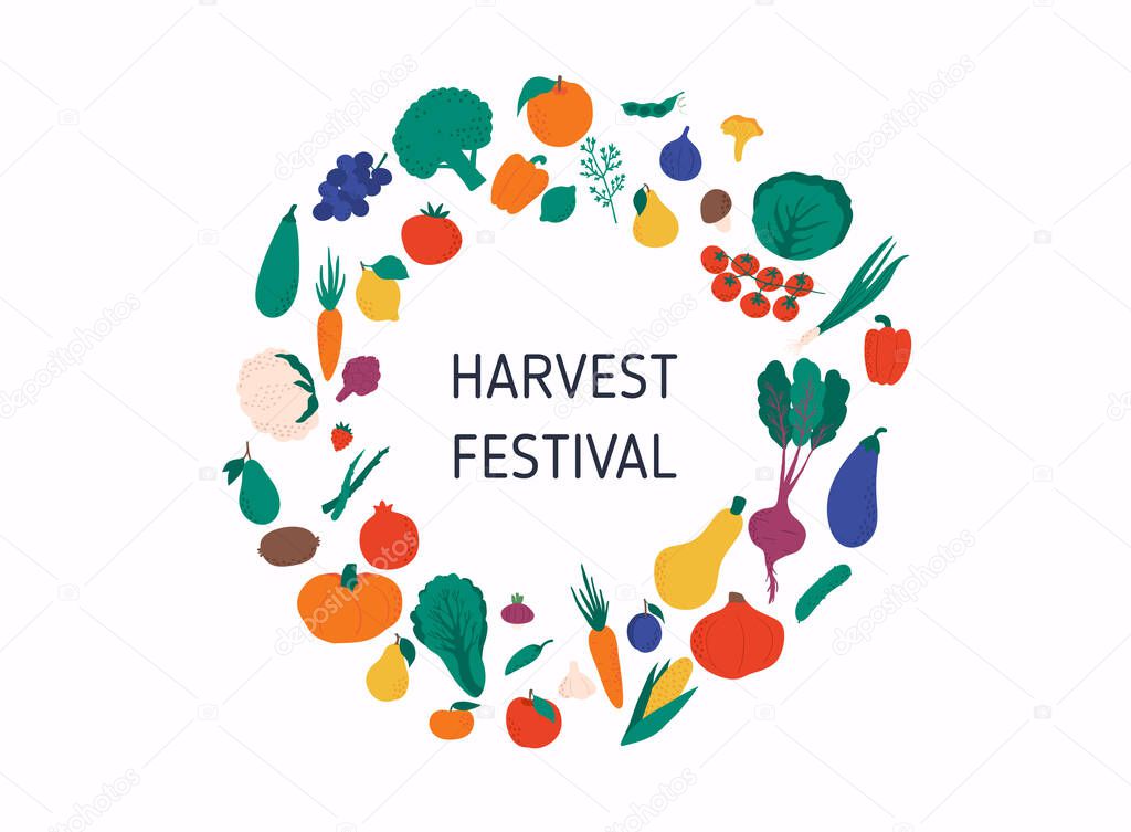 Harvest Festival banner with autumn vegetables. Harvest fest poster design.