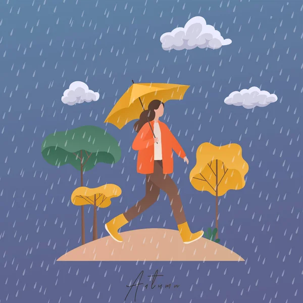 Autumn Concept Illustration Girl Umbrella Autumn Rain — Stock Vector