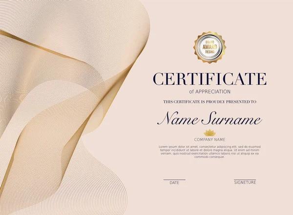 Certifikatmall Med Gyllene Dekoration Element Examen Design Utmärkelse Vektorillustration — Stock vektor
