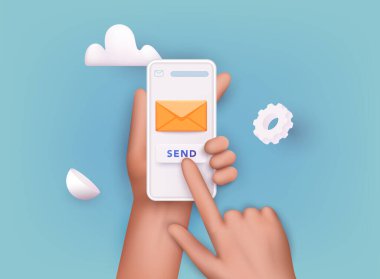 3D Web Vektör Resimleri. Posta uygulamalı cep telefonu. Posta hizmeti kavramı.