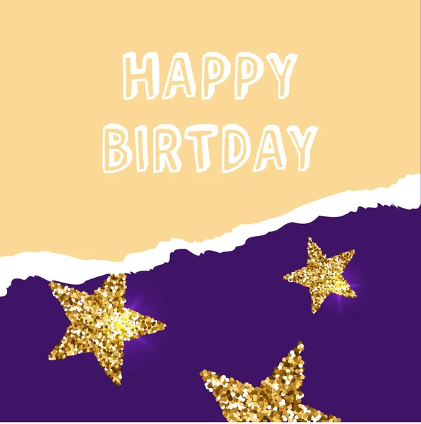 Tarjeta Cumpleaños Feliz Con Estrellas Confeti — Vector de stock