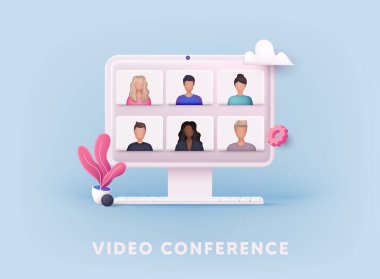3D Web Vektör Resimleri. Telekonferans web video konferansı. 