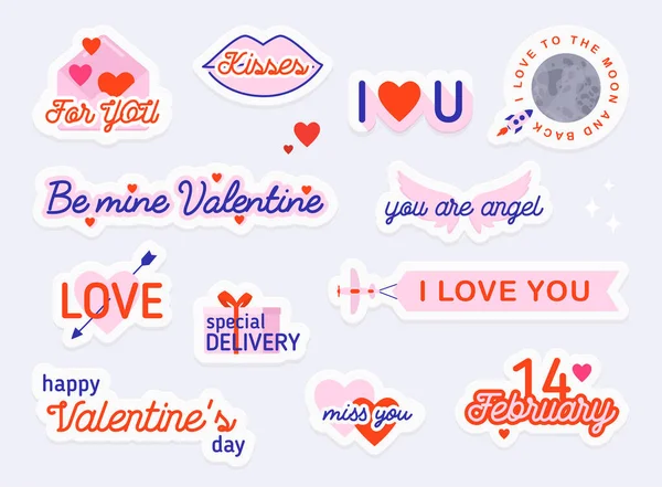 День Святого Валентина Наклейки Елементи Любовний Концепт Ілюстрації Соціальних Мереж — стоковий вектор