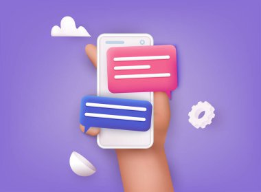 Üç boyutlu sohbet balonu. Konuşma, diyalog, kurye veya çevrimiçi destek kavramı.