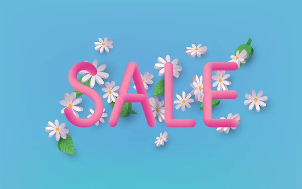 Summer Sale Tekst Vector Banner Ontwerp Met Daisy Flowers Een — Stockvector