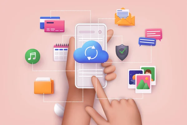 Computación Nube Subir Descargar Datos Servicio Línea Con Teléfono Móvil — Vector de stock