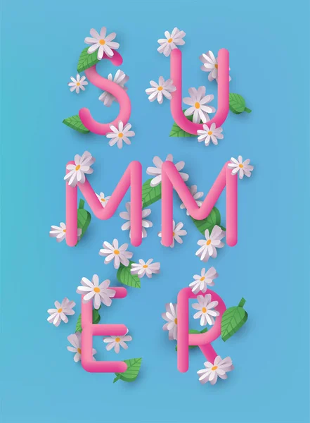 Sommer Text Vektor Banner Design Mit Daisy Flowers Auf Einem — Stockvektor