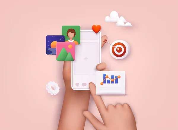 Händerna Håller Smartphone Med Online Plattform Influencer Marknadsföring Sociala Medier — Stock vektor