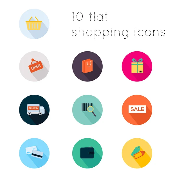 Iconos planos modernos tema de compras . — Vector de stock