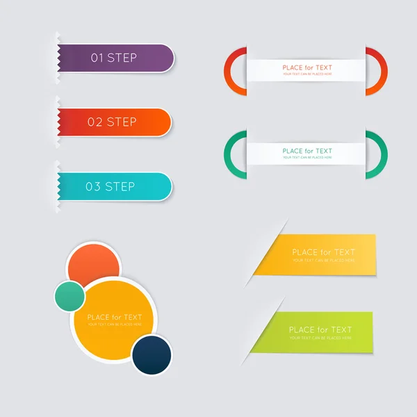 다채로운 텍스트 상자의 단계 세트 — 스톡 벡터