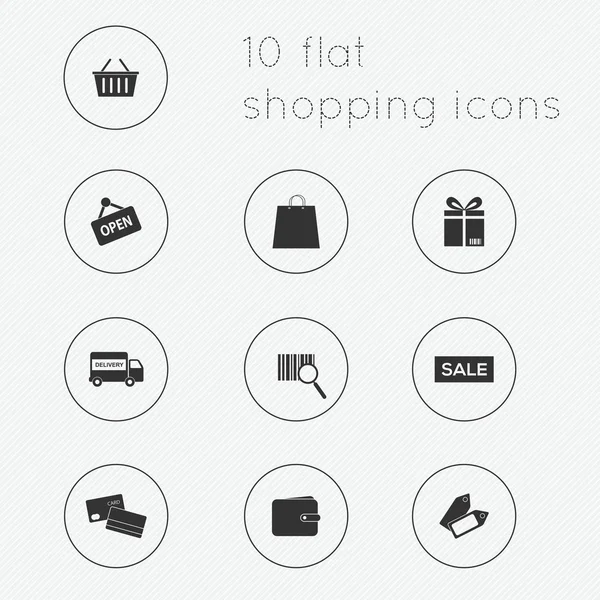 Iconos planos colección de temas de compras — Vector de stock