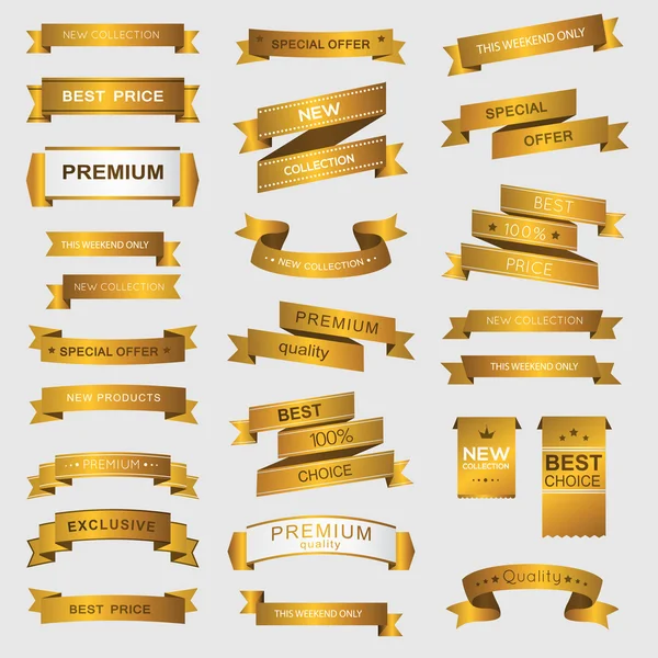 Colección de pegatinas promocionales doradas — Vector de stock