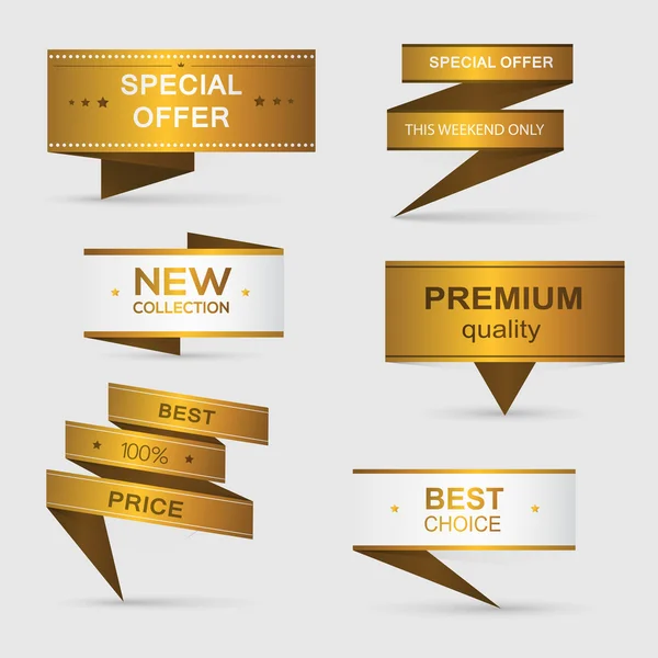 Collection of golden promo stickers — Stock Vector