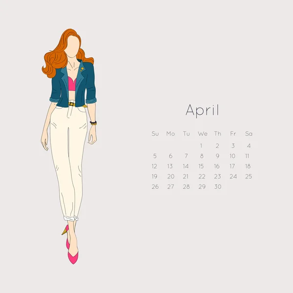 Calendar with fashion girl 2015 — Stock Vector