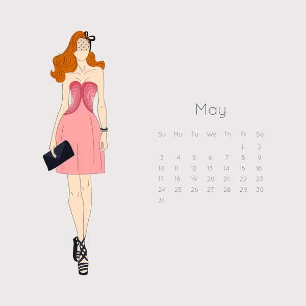 Kalender mit Modemädchen 2015 — Stockvektor