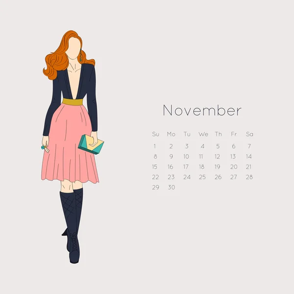 カレンダー 2015年のファッションの女の子 — ストックベクタ