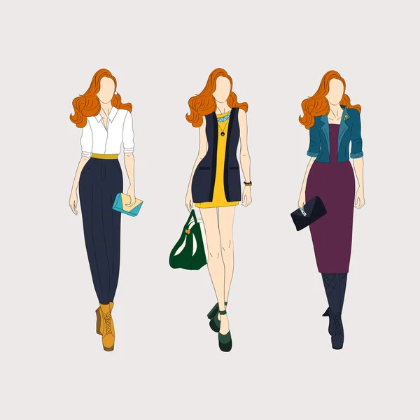 Modelos de moda dibujados a mano — Vector de stock