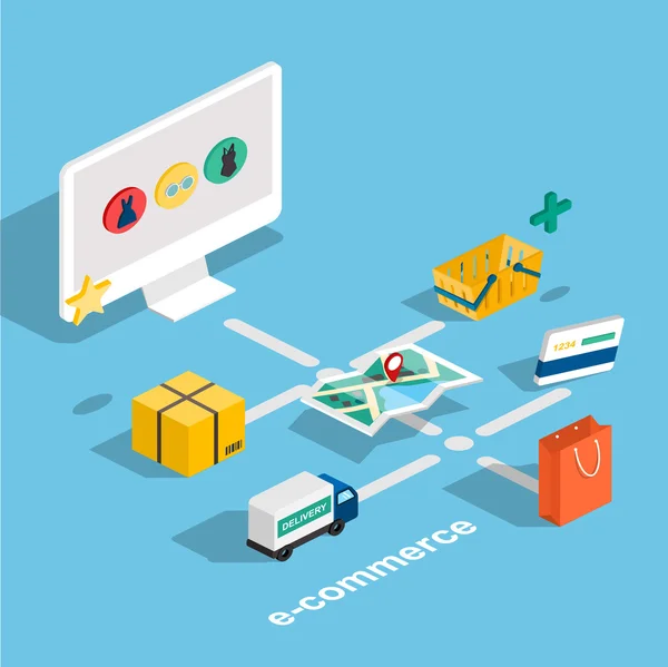 Platte 3d isometrische e-commerce concept — Stockvector