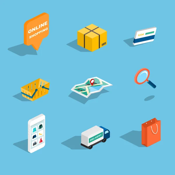 Compras plana 3d iconos isométricos — Vector de stock