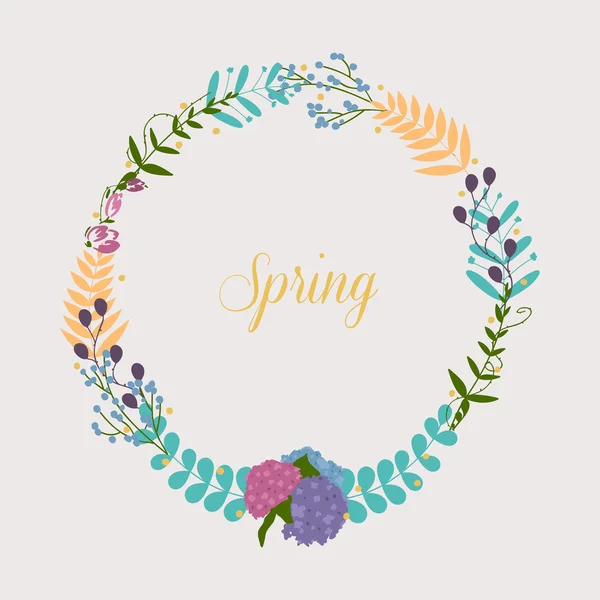 Wreath of spring flowers and leaves — Stock Vector