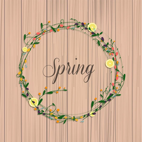 Wreath of spring flowers and leaves — Stock Vector