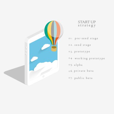 Flat 3d design of the startup process clipart