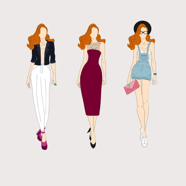 Modèles de mode dessinés à la main — Image vectorielle