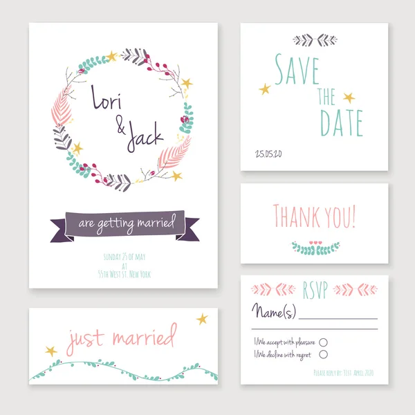 Conjunto de tarjetas de invitación boda — Archivo Imágenes Vectoriales