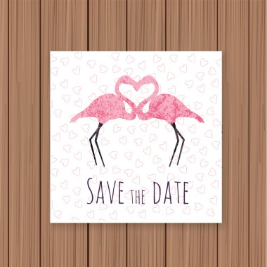 save the date card with flamingos clipart