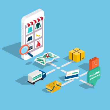 Düz 3d izometrik e-ticaret web