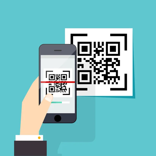 휴대 전화에 Qr 코드를 스캔 — 스톡 벡터