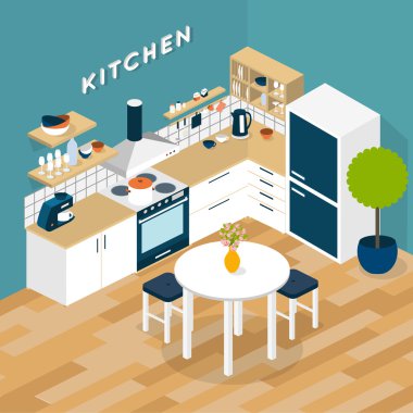 Download Vector Isometric Kitchen Interior Free Vector Eps Cdr Ai Svg Vector Illustration Graphic Art