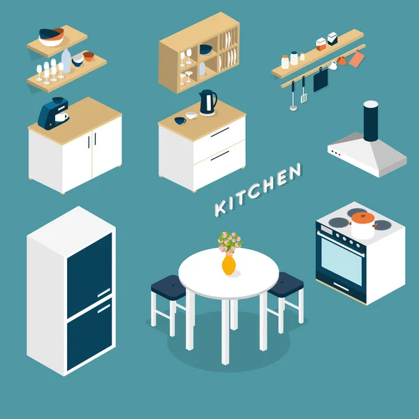 Isometric kitchen interior — Stock Vector