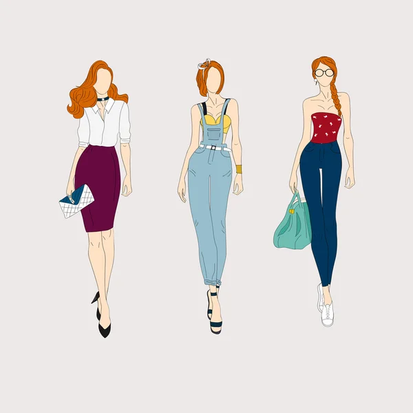 Modelos femeninos de moda — Vector de stock