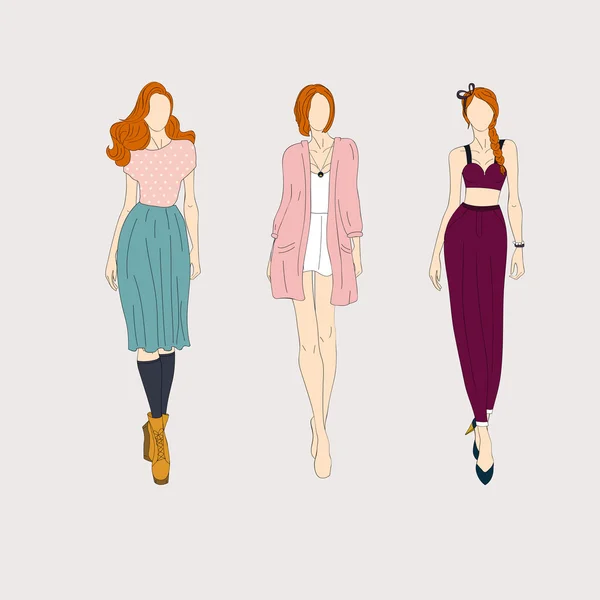 Modelos femeninos de moda — Vector de stock