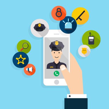 Polis çağrısı ile cep telefonu tutan el