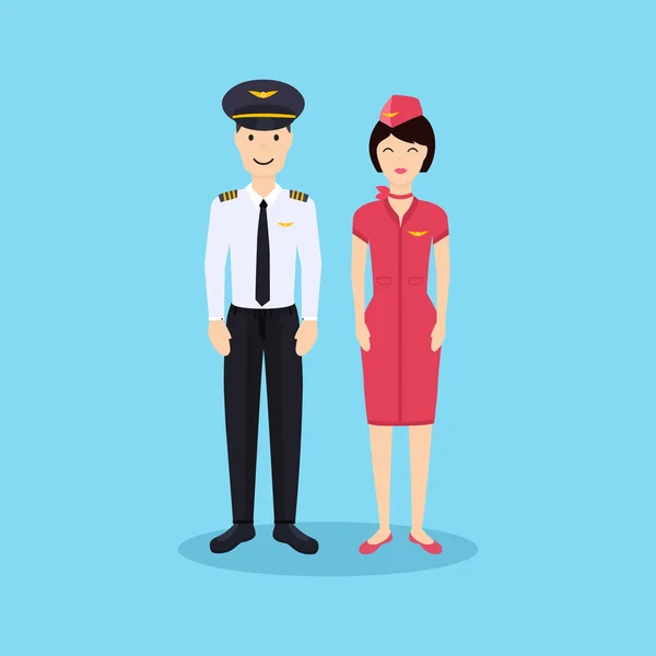 Pilot und Stewardess in Uniform — Stockvektor