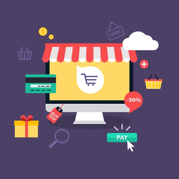 Online alışveriş ve ödeme simgeleri — Stok Vektör