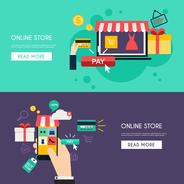 Концепция онлайн-покупок и электронной коммерции — стоковый вектор