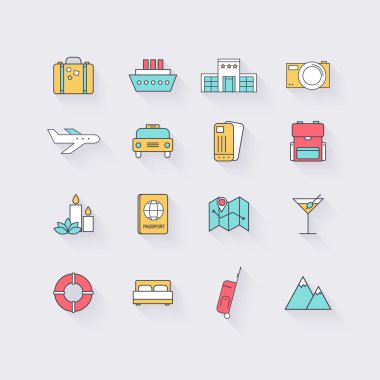 Düz tasarımında satır Icons set.