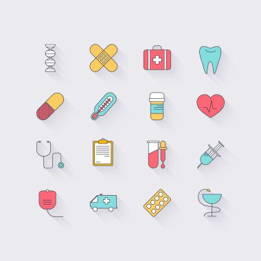 Düz tasarımında satır Icons set