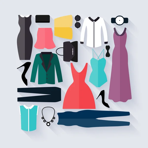 Ensemble d'icônes de vêtements, éléments de shopping . — Image vectorielle