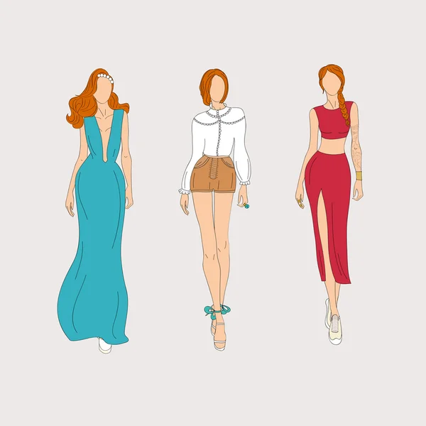 Modèles de mode dessinés à la main . — Image vectorielle