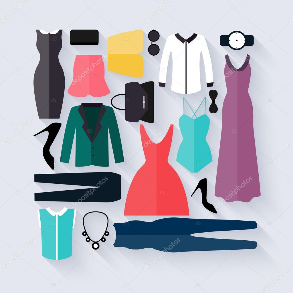 Clothing icons set, shopping elements.