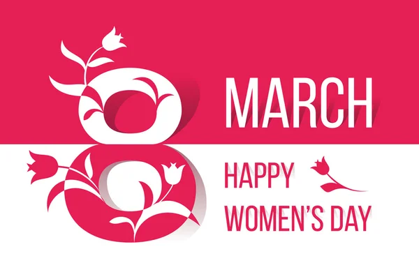 Concepto del Día de la Mujer con texto floral decorado 8 Marzo — Vector de stock