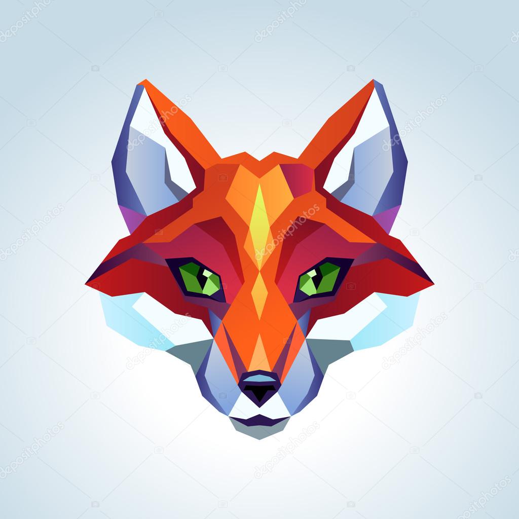 Red fox head low-poly illustration