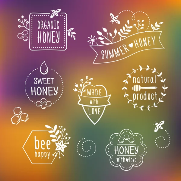 Summer floral honey labels, badges — Stock Vector