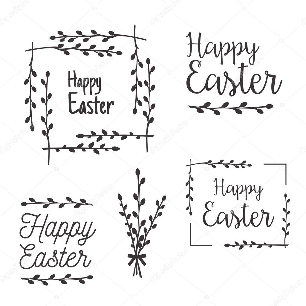 Happy Easter templates, borders, labels with pussy-willow.